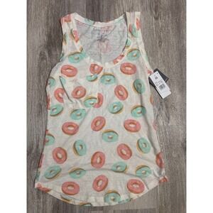 Grayson Threads Womens Donut Print Tank Top White Pink Teal Size XS  NWT